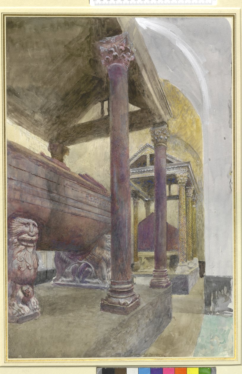 Palermo Katedrali'ndeki II. Frederick'in Mezarı, 23 - 30 Nisan 1874 (kağıt üzerine grafit üzerine suluboya ve gövde rengi) by John Ruskin