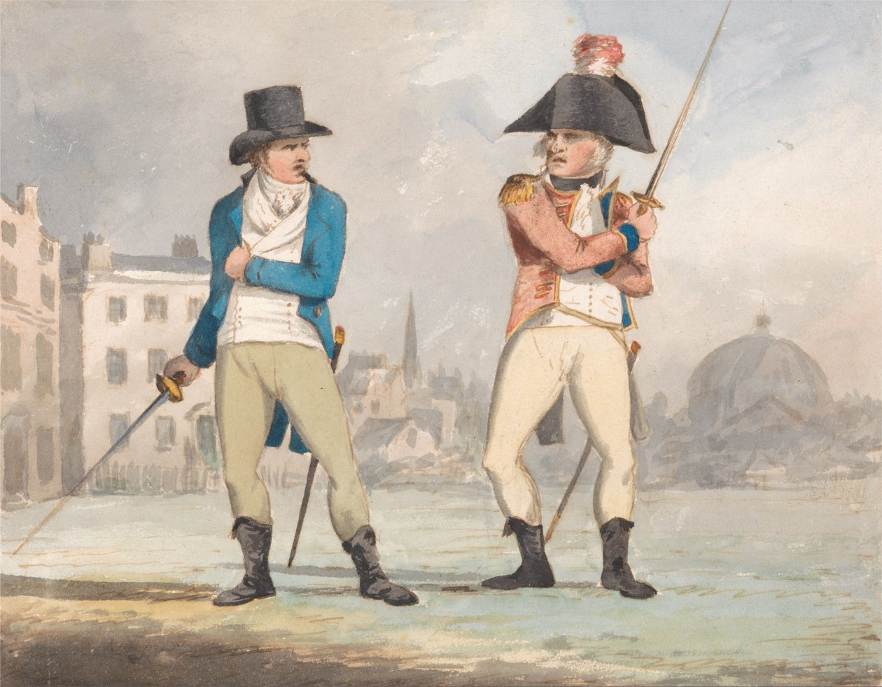 Kılıçları Çizilmiş İki Adam Karikatürü (Üçlü Bir Setten Biri) by John Sell Cotman