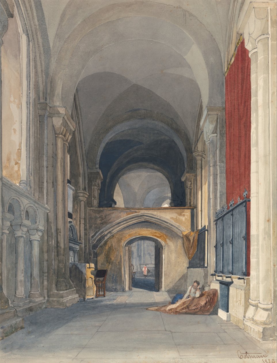 Norwich Katedrali - Koronun Kuzey Koridorunun İçi, Doğuya Bakmak by John Sell Cotman