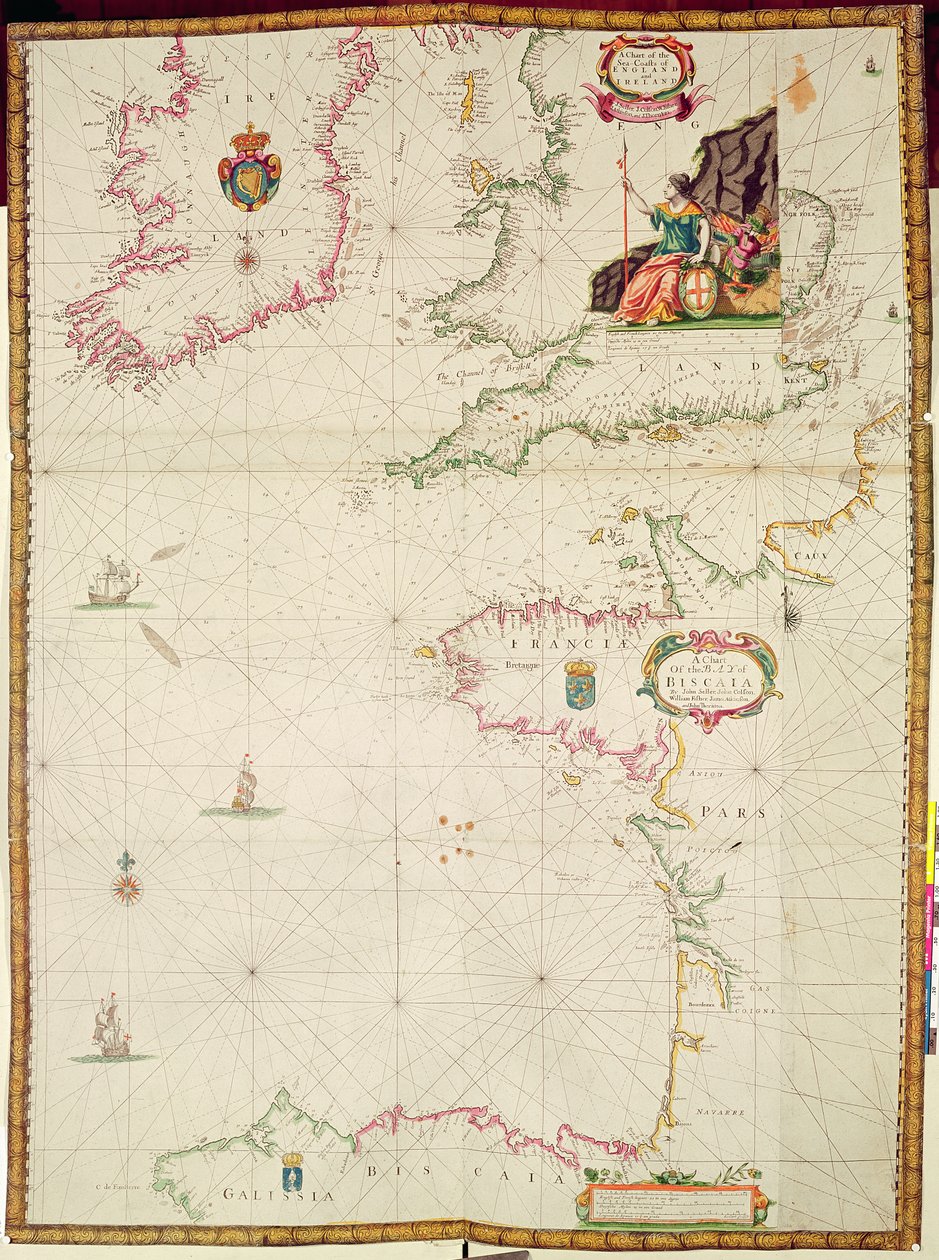 Ms 1288 İngiltere ve İrlanda Deniz Kıyıları ve Biscay Körfezi Haritası by John Seller