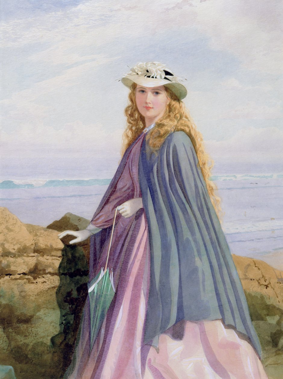 A Lady by the Sea (wc, kalem ve guaj) by John Simmons