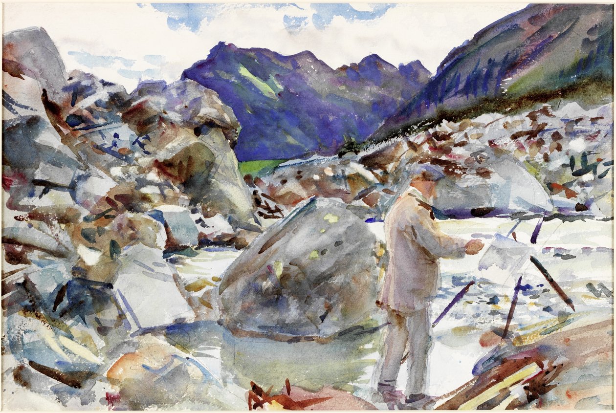 Alplerde Bir Buzul Çayı, c.1904 (kağıt üzerine kurşun kalem ve sulu boya) by John Singer Sargent