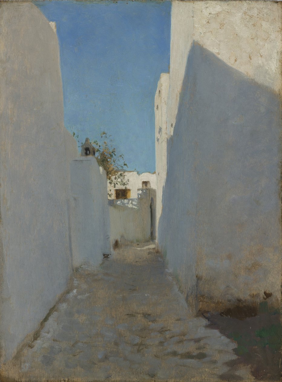 Faslı Bir Sokak Manzarası, 1879-1880 (tahta üzerine yağlı boya) by John Singer Sargent