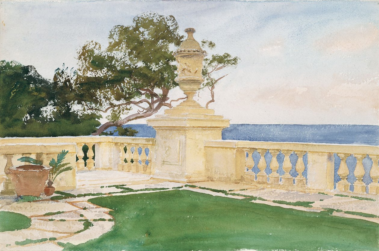 Terrace, Vizcaya, 1917 (beyaz dokuma kağıt üzerine wc ve grafit) by John Singer Sargent
