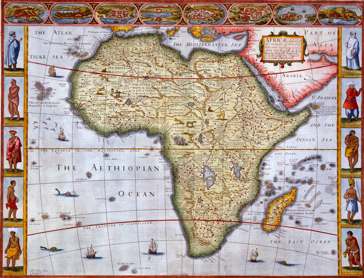 Afrika Haritası (el renkli gravür) by John Speed