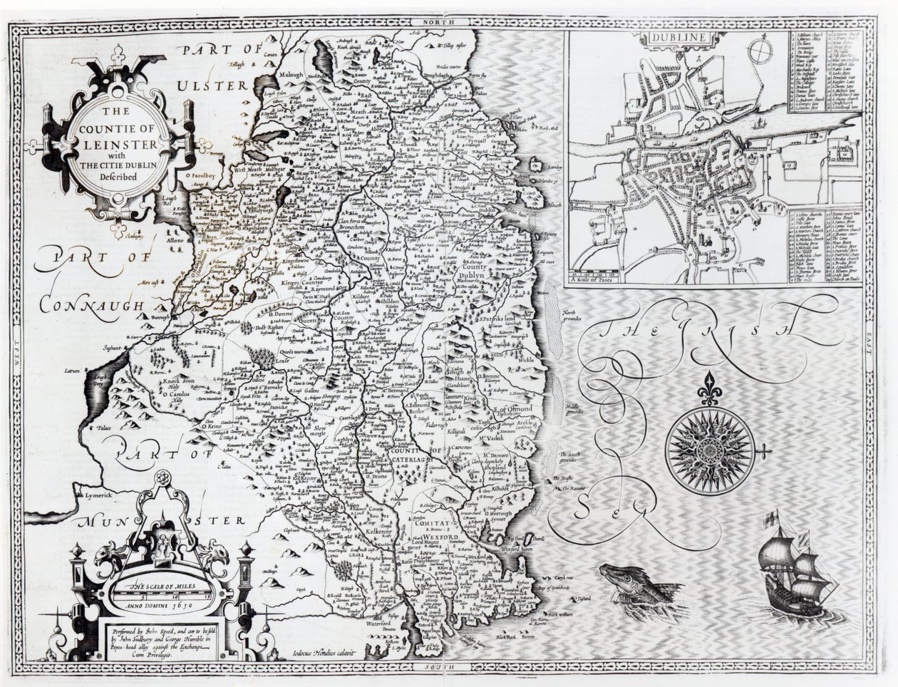 Dublin Şehri ile Leinster İlçesi Tanımlanmıştır, Jodocus Hondius (1563-1612) tarafından 
