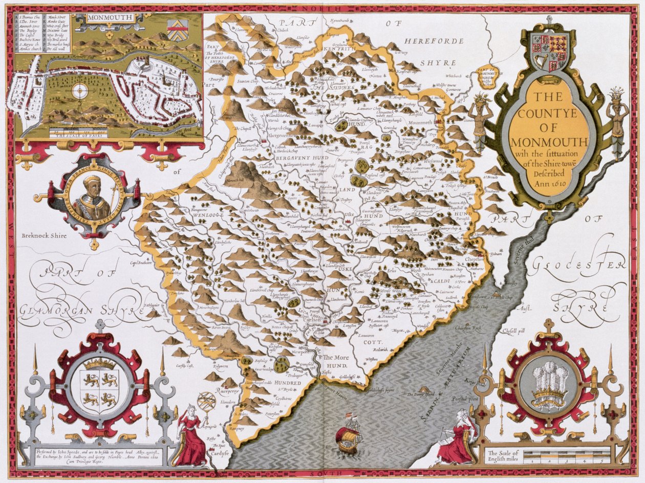 The Countye of Monmouth, engraved by Jodocus Hondius (1563-1612) from John Speed