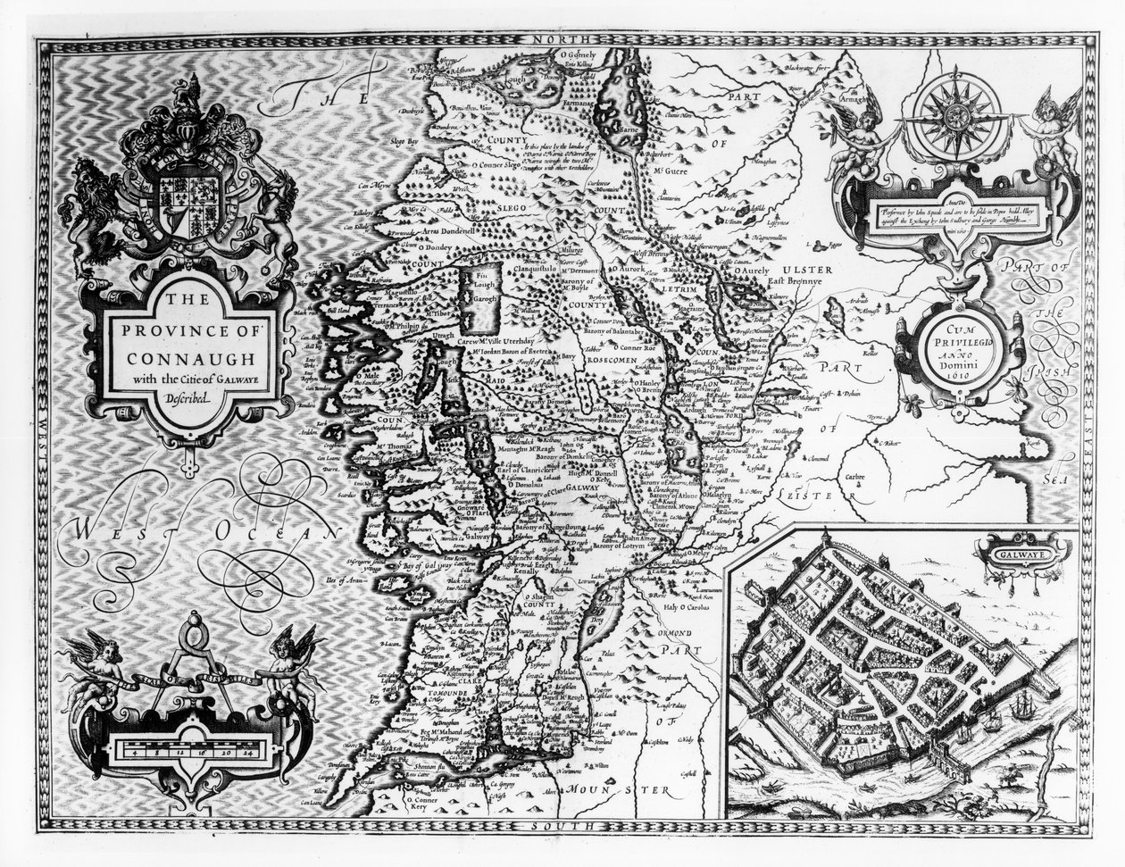 Galway Şehri ile Connaught Eyaleti Tanımlandı, Jodocus Hondius (1563-1612) tarafından 