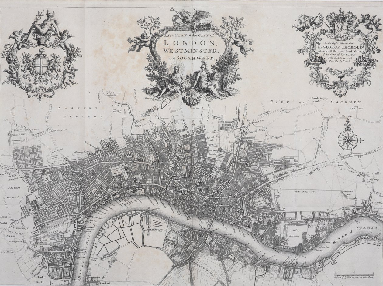A New Plan of the City of London, Westminster ve Southwark, A Survey of the Cities of London and Westminster, A. Churchill, J. Knapton, R. Knaplock ve diğerleri, 1720 tarafından basılmıştır. by John Stow