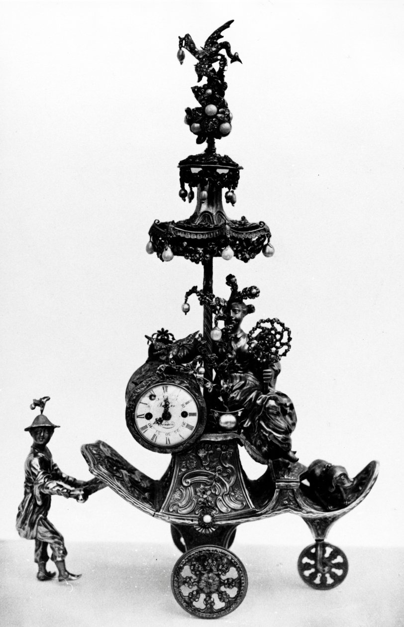 Çinli bir görevli tarafından itilen ve bir saat ile ayarlanmış bir araba şeklinde otomat, Charles D tarafından 'Alfred de Rothschild Koleksiyonunu Oluşturan Sanat Eserlerinin Tanımı'ndan bir örnek by John Thomson