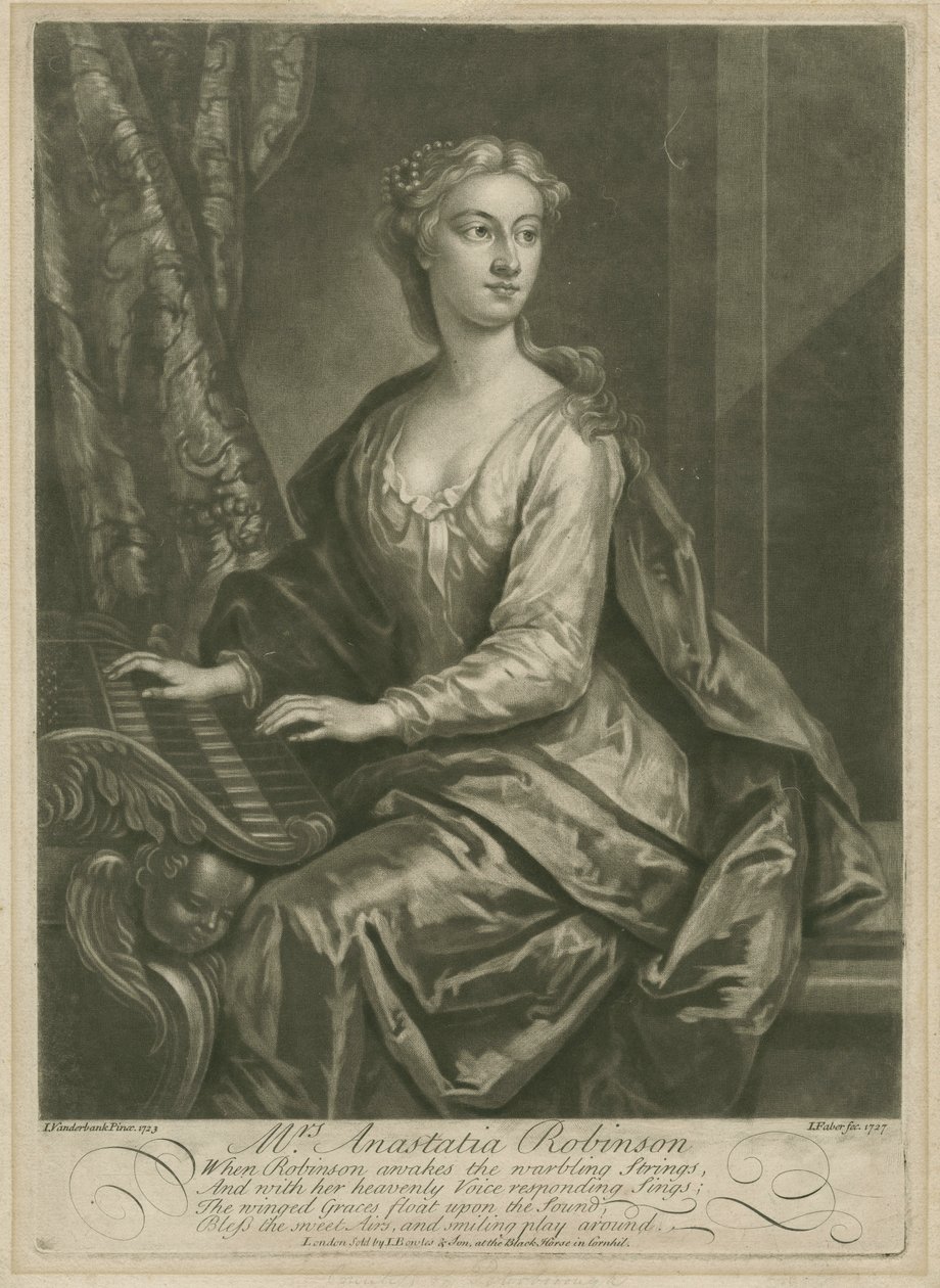 Bayan Anastasia Robinson, John Faber the Younger (c.1695-1756), 1727 (mezzotint) tarafından oyulmuş by John Vanderbank