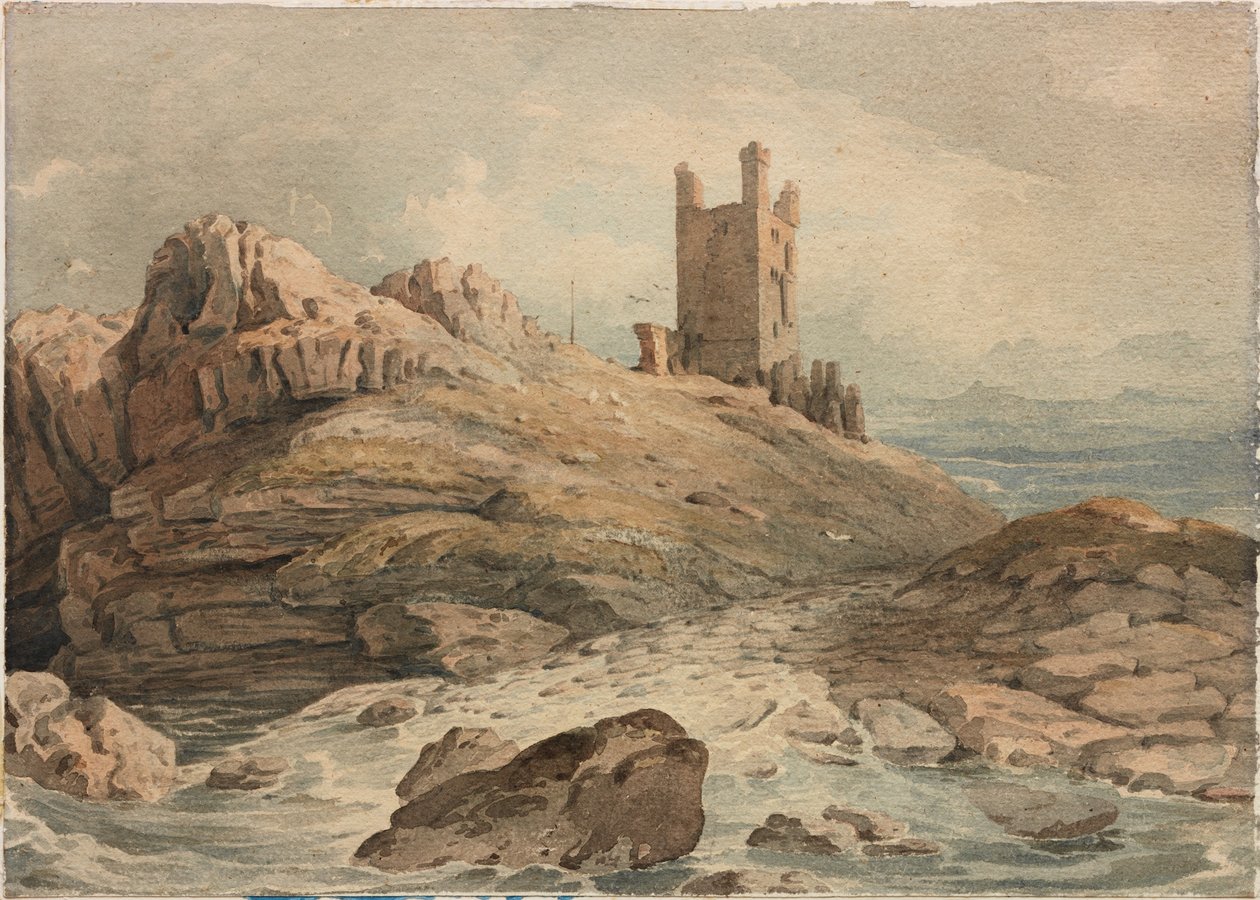 Dunstanburgh Kalesi (kağıt üzerine kurşun kalem ve sulu boya (gemide)) by John Varley