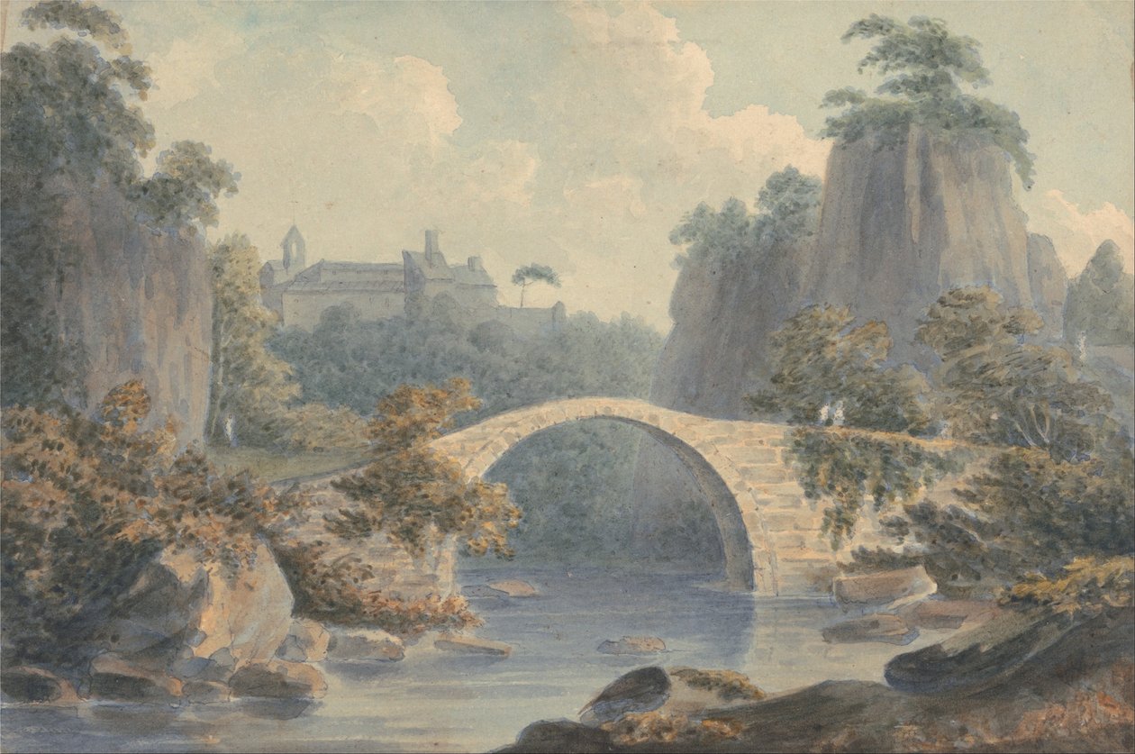 Tek Kemerli Köprülü Nehir Manzarası by John Warwick Smith