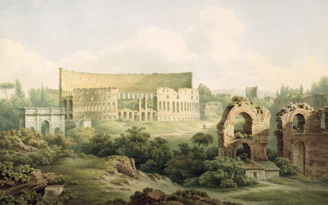Kolezyum, Roma, 1802 (dokuma kağıt üzerinde grafit üzerinde wc) by John Warwick Smith