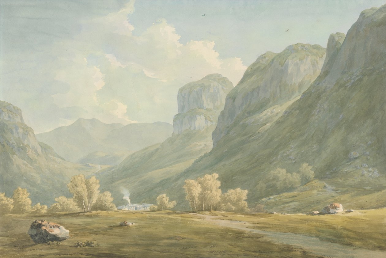 Stonethwaite ve Eagle Cragg Köyü, Borrowdale by John Warwick Smith