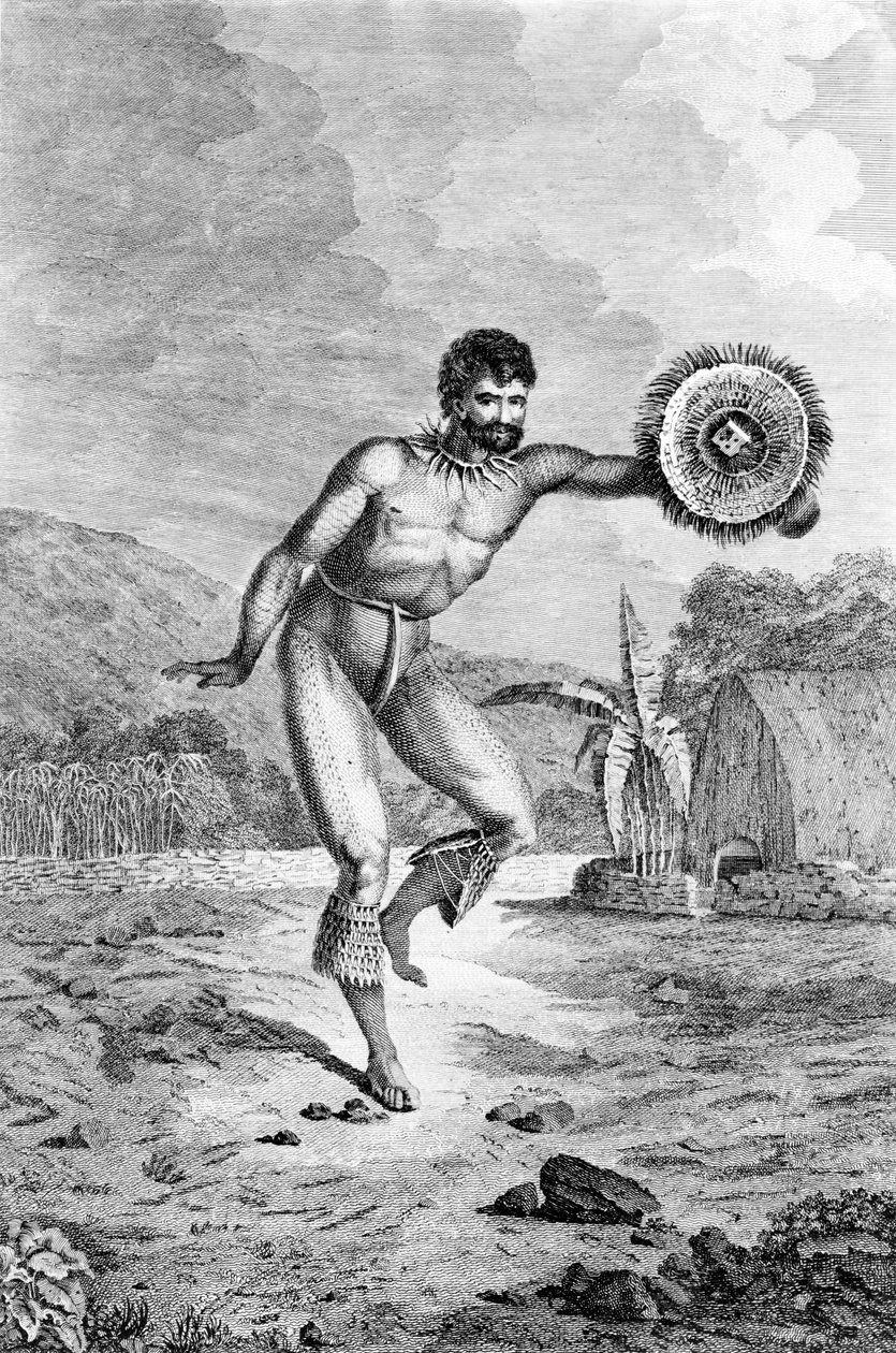 A Man of the Sandwich Islands Dancing, Myers tarafından kazınmış, c.1785 by John Webber