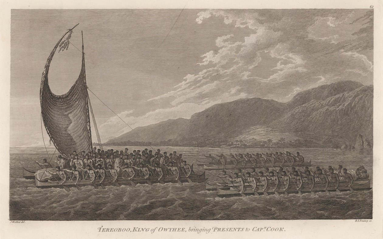 Kalaniopuu, King of Hawaii, bringing presents to Captain Cook.  by John Webber