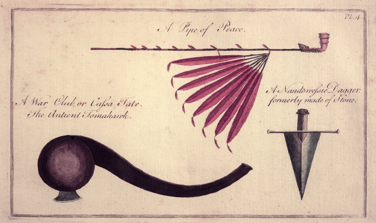 Antik tomahawk, barış çubuğu ve hançer, c.1590 by John White