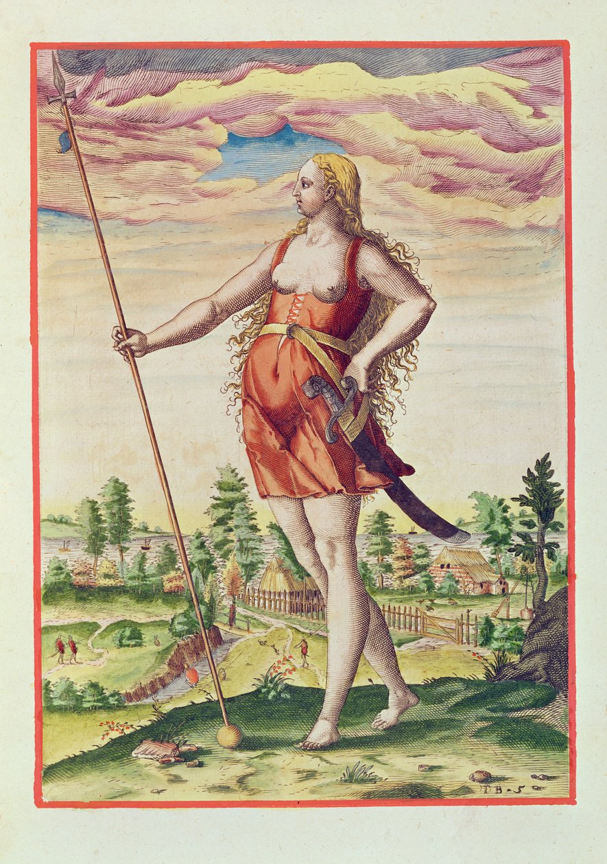 Theodore de Bry (1528-98) 1585-88 tarafından oyulmuş 'Admiranda Narratio..'dan Komşu Kabileden Picts'e Genç Kadın by John White