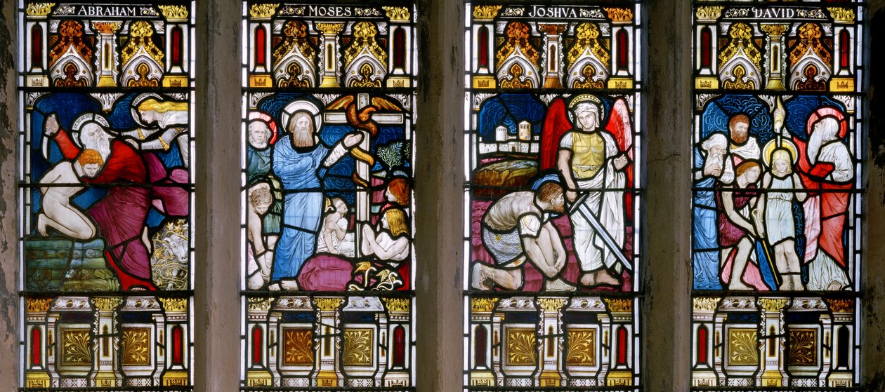Ulceby, St Nicholas, James Powell & Sons, John William Brown (1842-1928), Dört Eski Ahit Predellas, 1876 by John William Brown