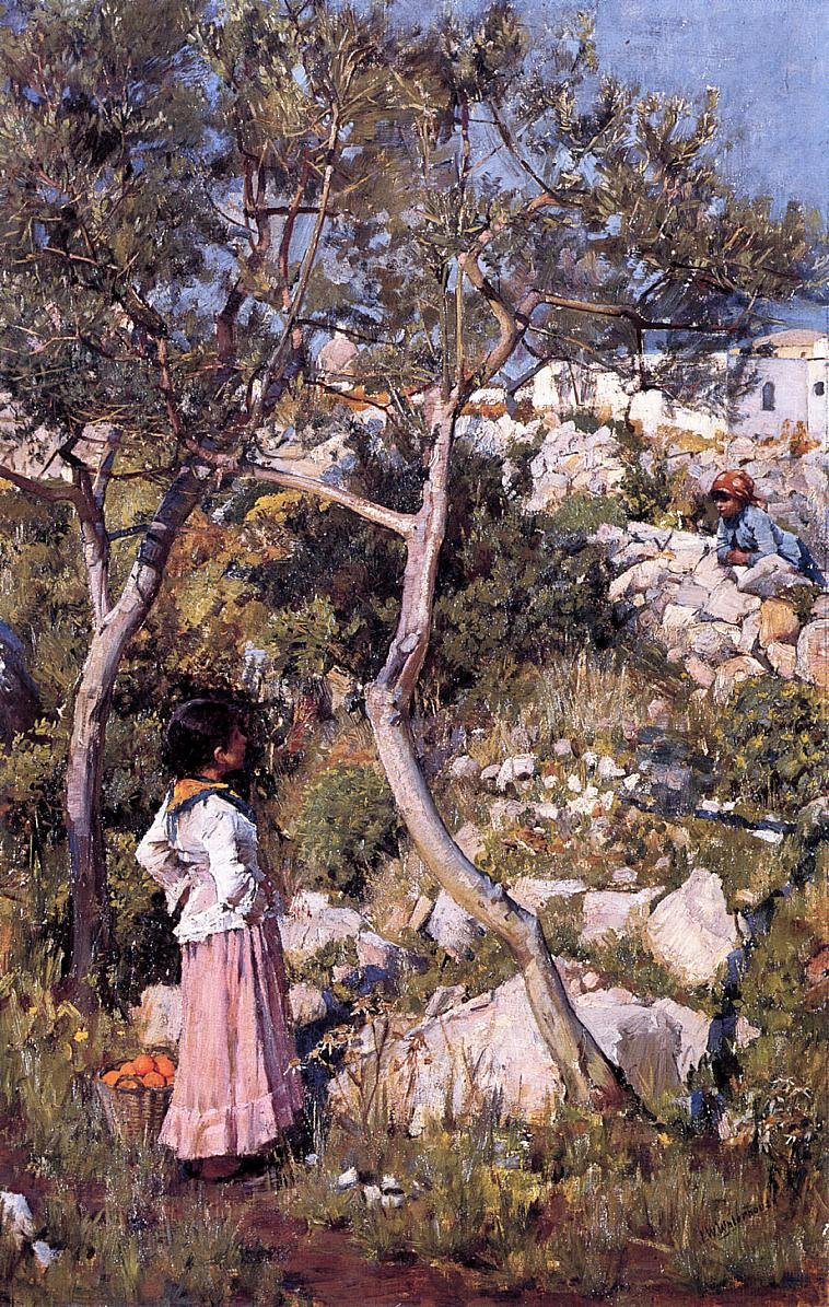 Bir Köyde İki Küçük İtalyan Kızı by John William Waterhouse