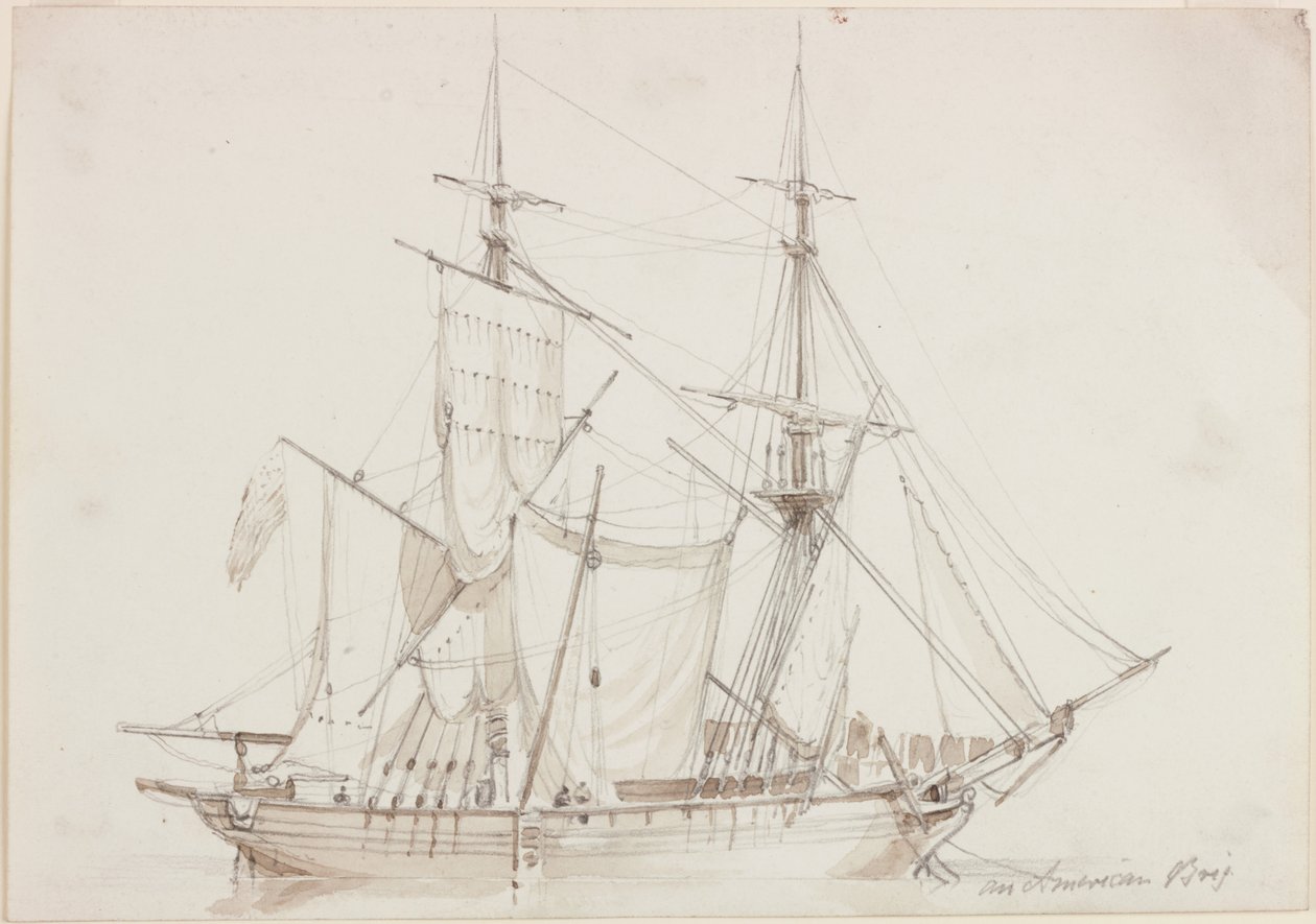 Bir Amerikan Brig (kağıt üzerine kalem ve sulu boya) by John Wilson Carmichael