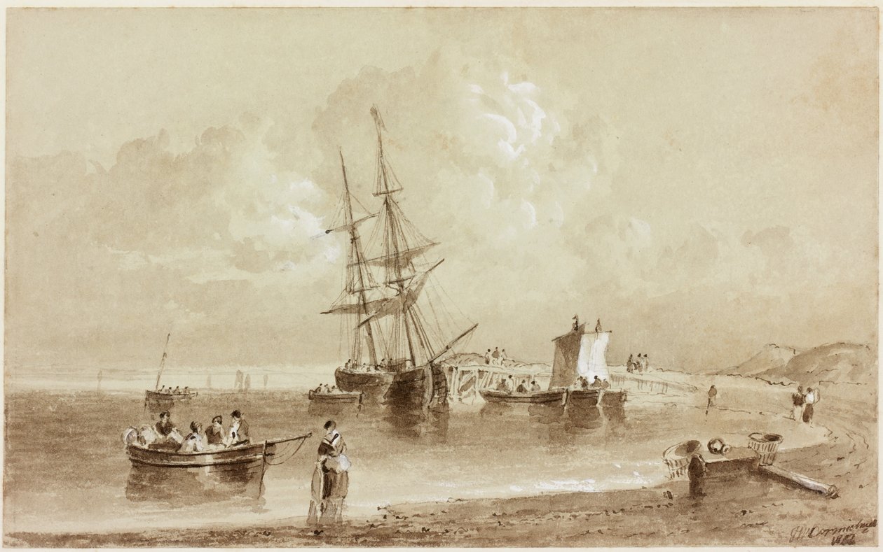 Budle Bay, Northumberland (kağıt üzerinde mürekkep (sepya)) by John Wilson Carmichael