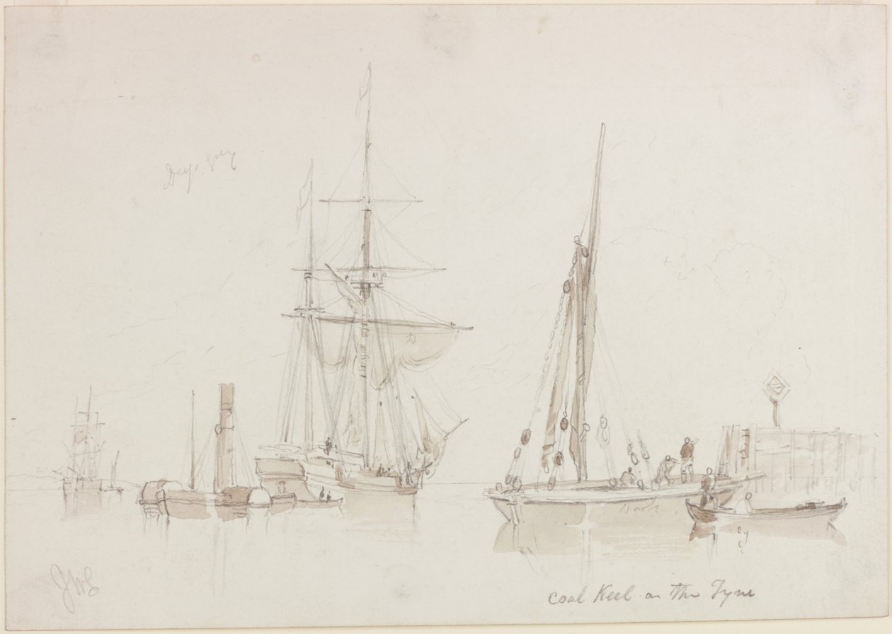 Kömür Keel on the Tyne (kağıt (krem) üzerine kurşun kalem ve suluboya (tek renkli) by John Wilson Carmichael