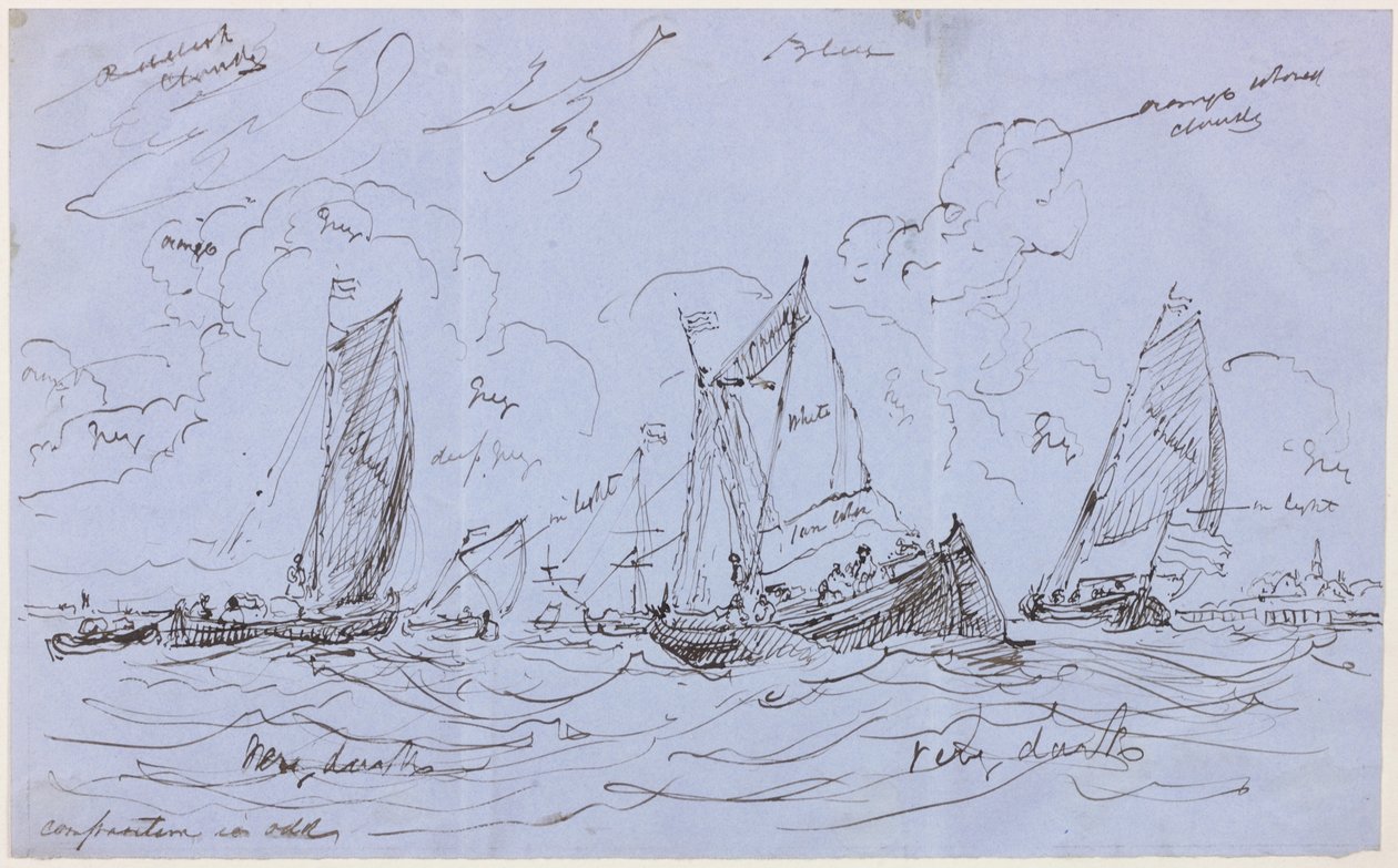 Bir Deniz Manzarası için Kompozisyon Çalışması (kağıt üzerine kalem ve mürekkep (mavi)) by John Wilson Carmichael
