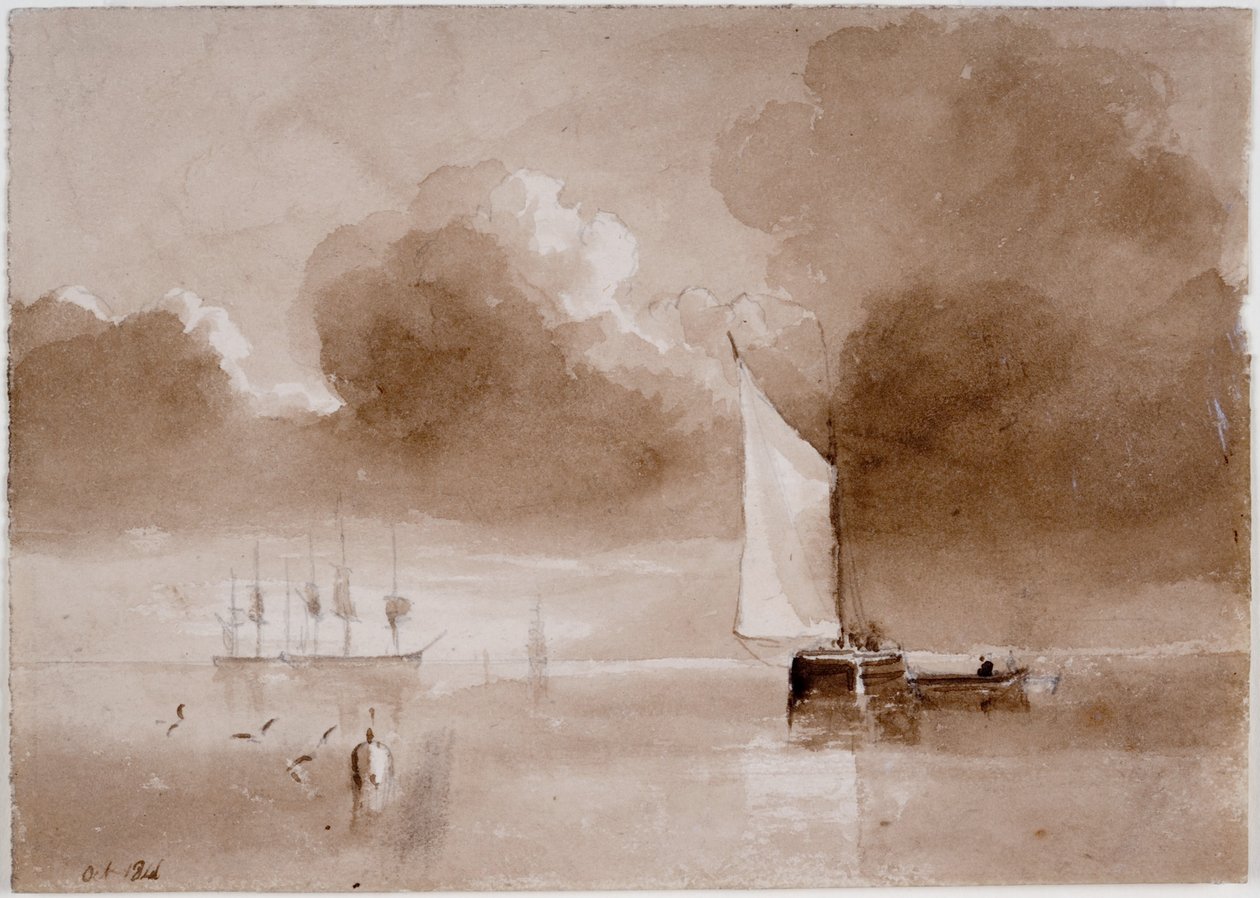 Deniz Manzarası için Kompozisyon Çalışması (kağıt üzerine kalem ve sulu boya) by John Wilson Carmichael