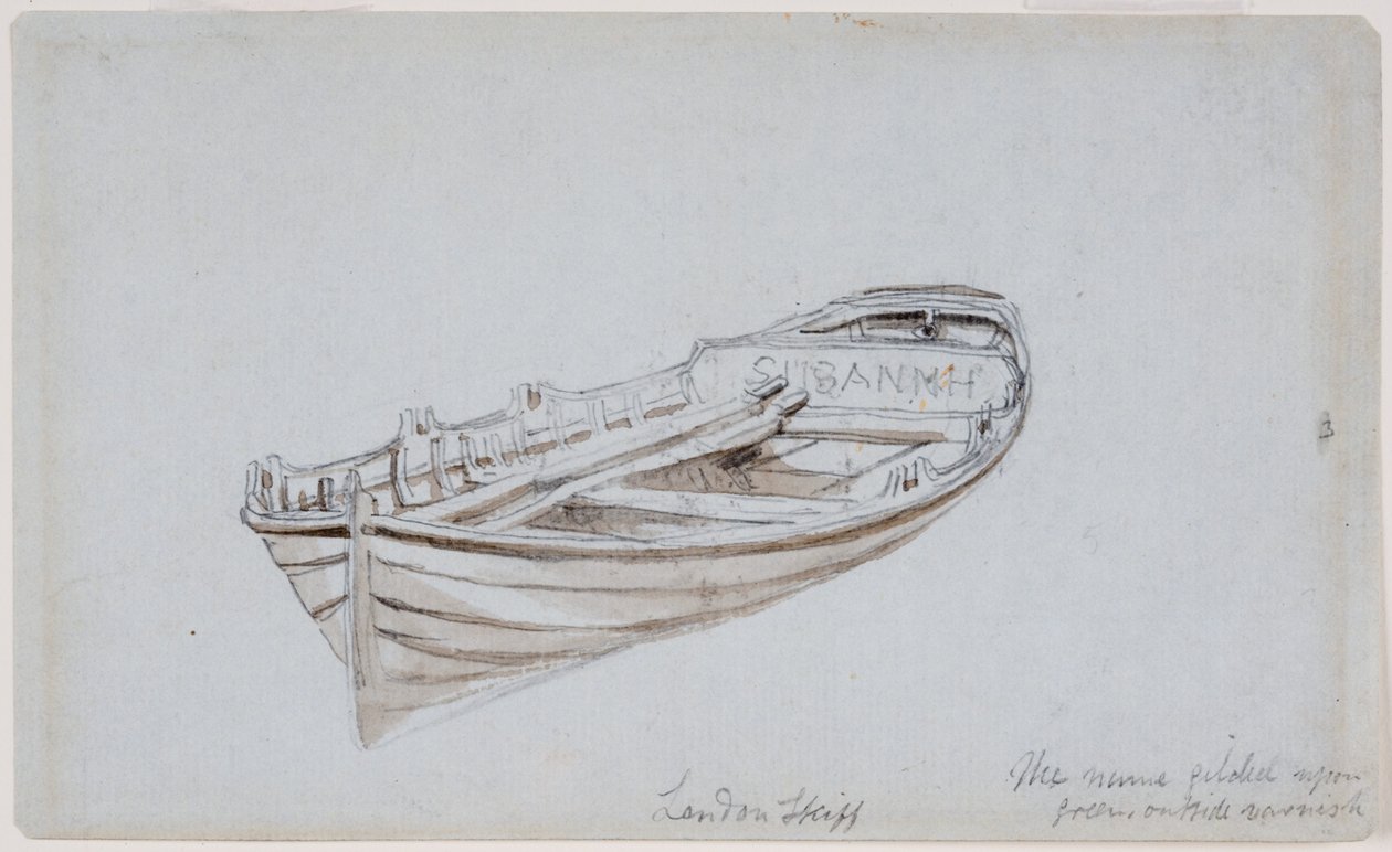 London Skiff (kağıt üzerine kurşun kalem ve sulu boya (mavi)) by John Wilson Carmichael