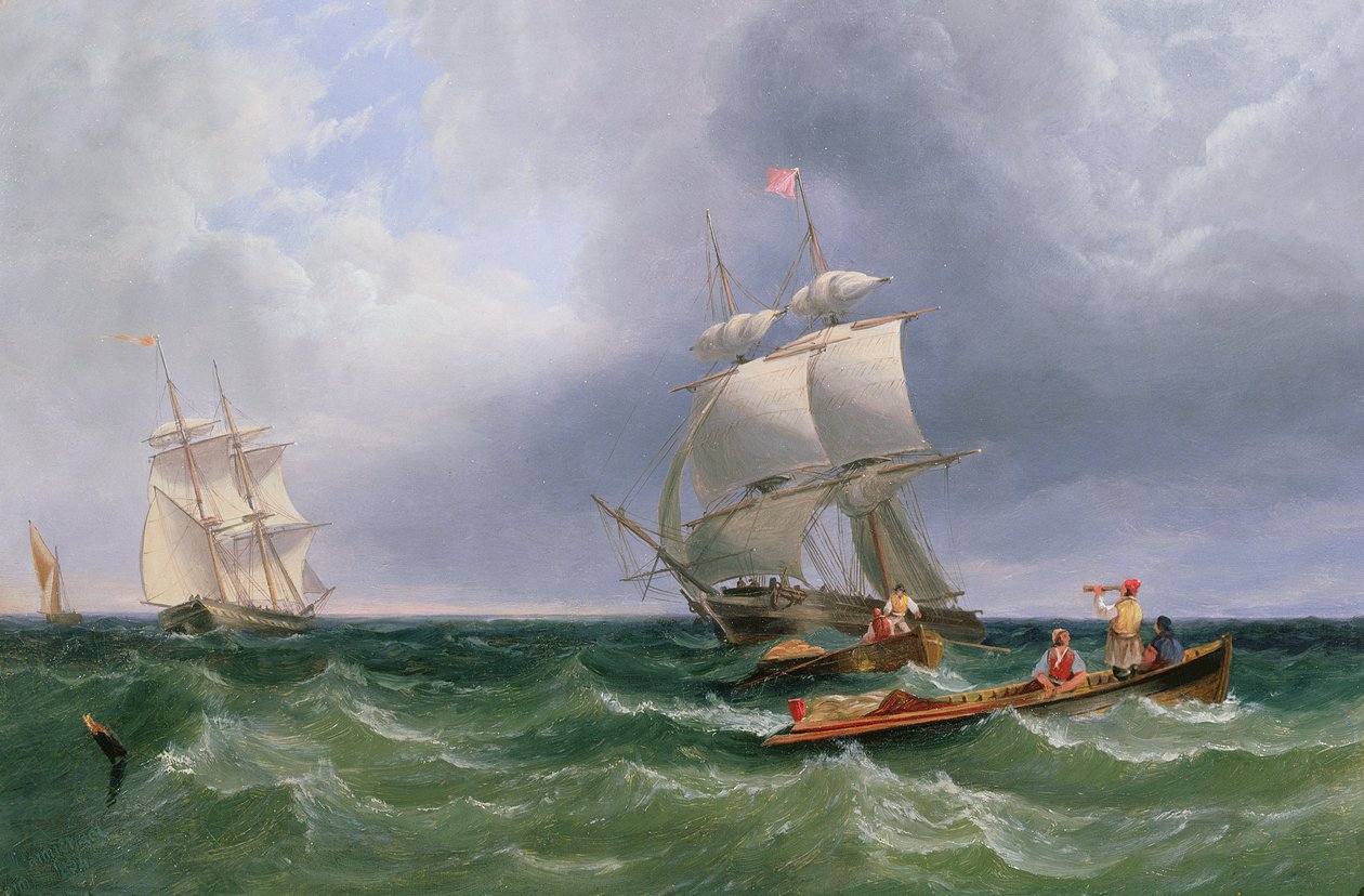 Kıyı Tarafları Karaya Çıkıyor, Bir Dalga Ötesinde Brigs by John Wilson Carmichael