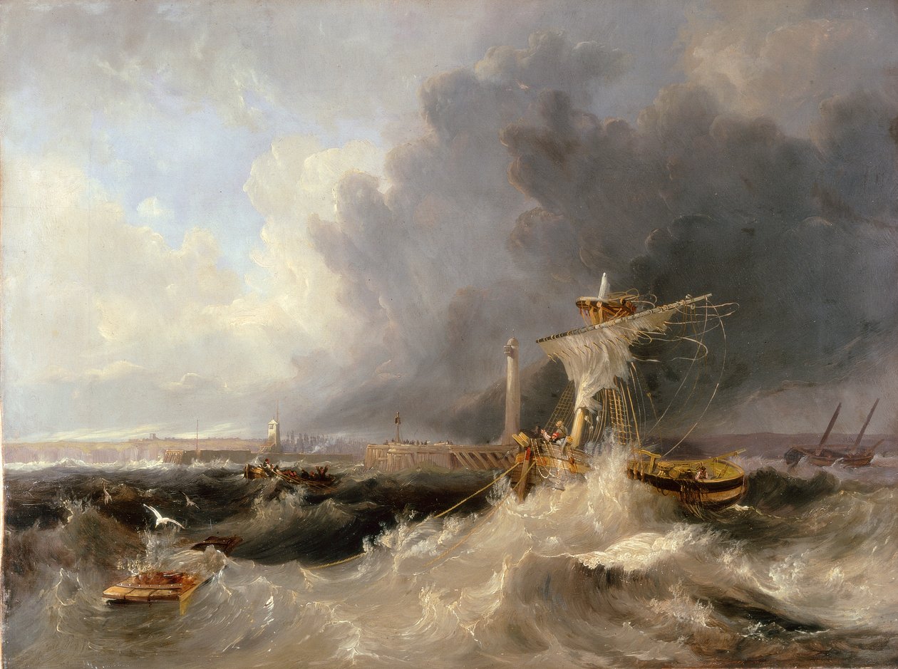 Uzakta Ryhope Kilisesi ile Sunderland Eski İskelesi ve Deniz Feneri, 1840 by John Wilson Carmichael