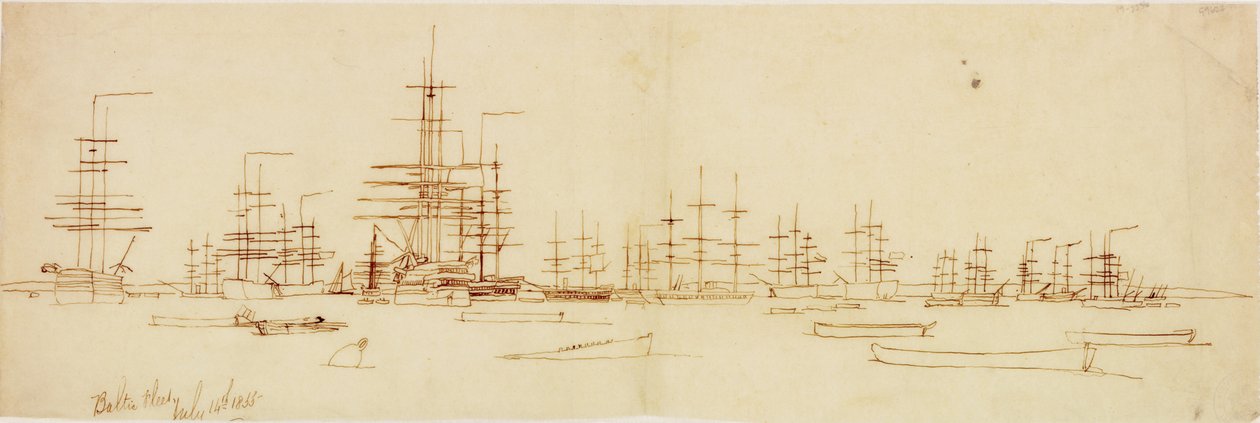 The Baltic Fleet July 14 1855 (pen and ink on paper (tracing)) by John Wilson Carmichael