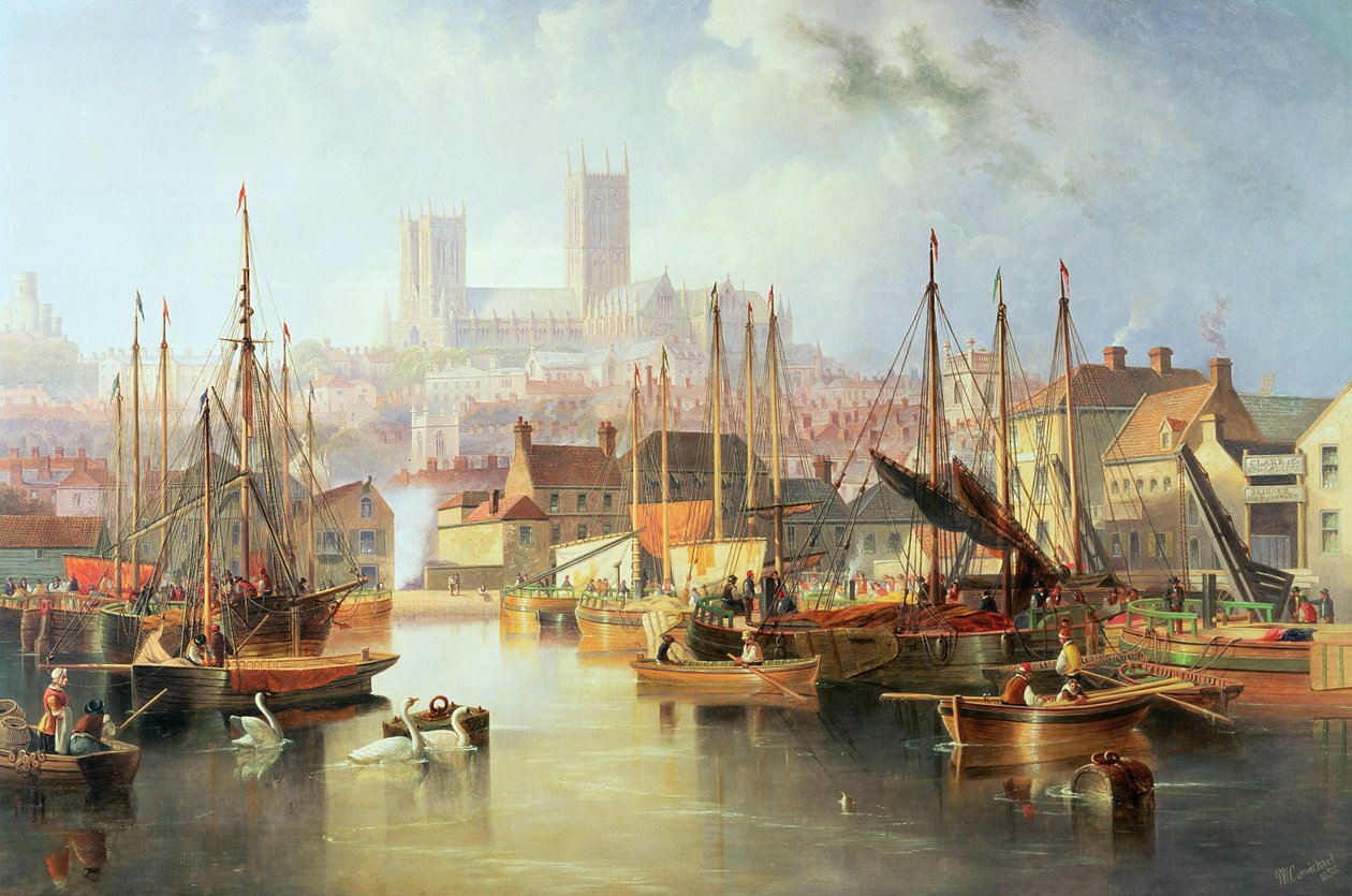 Brayford Havuzu ve Lincoln Katedrali by John Wilson Carmichael
