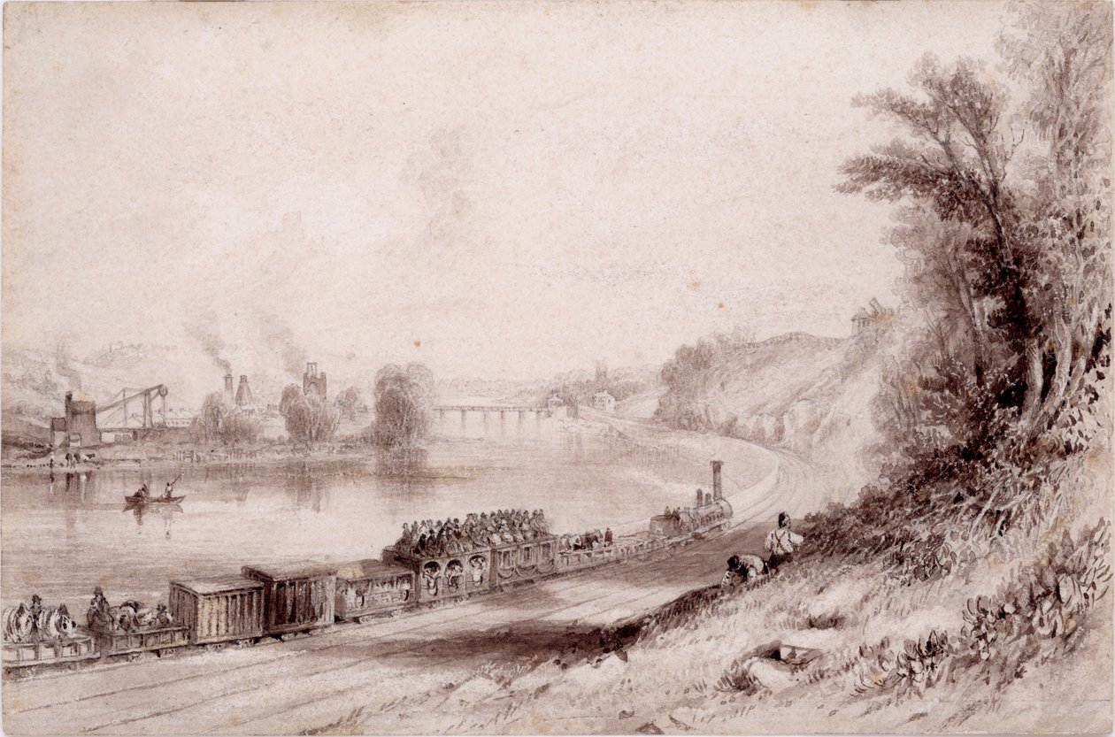 The River Wall at Wylam Scars (kağıt üzerinde wc ve mürekkep) by John Wilson Carmichael