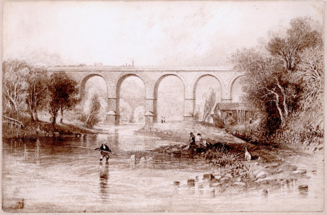 Wetheral Bridge, 1836 (kağıt üzerinde wc ve mürekkep) by John Wilson Carmichael