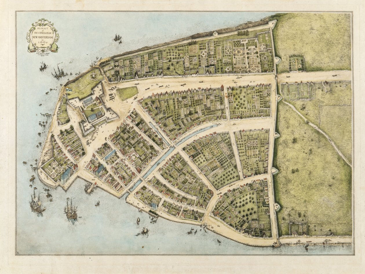 Castello Planının yeniden taslağı, New Amsterdam, 1660, 1916 (kağıt üzerinde renkli yıkama) by John Wolcott Adams