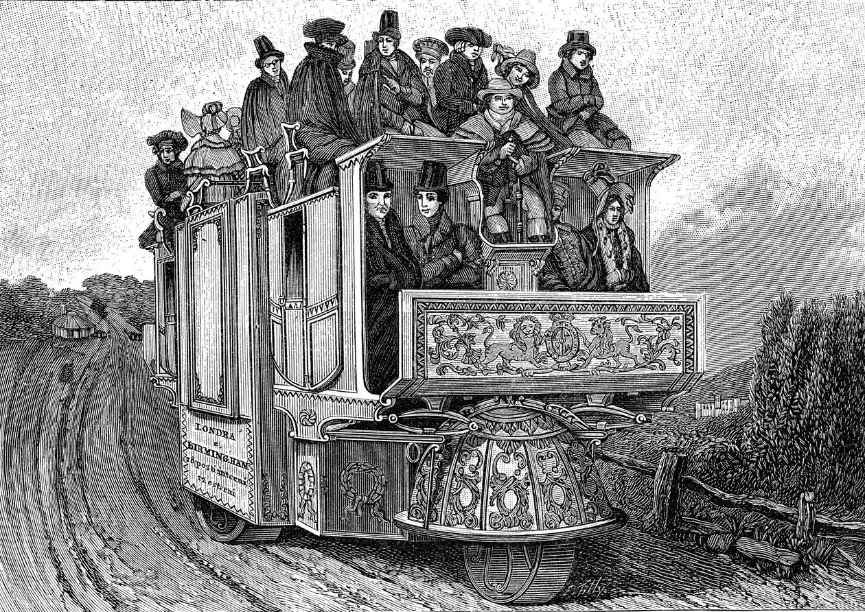 Dr. William Church (yaklaşık 1778-1863) tarafından 1833'te Birmingham'da (İngiltere) inşa edilen üç tekerlekli mekanik araba. Gravür 1895 by John (after) Cooke