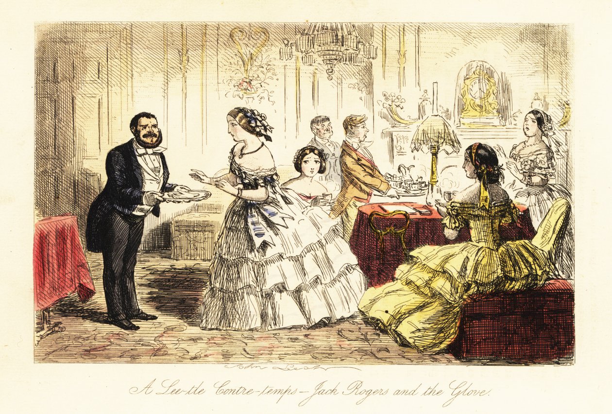 Viktorya dönemine ait bir salonda ikindi çayı by John (after) Leech