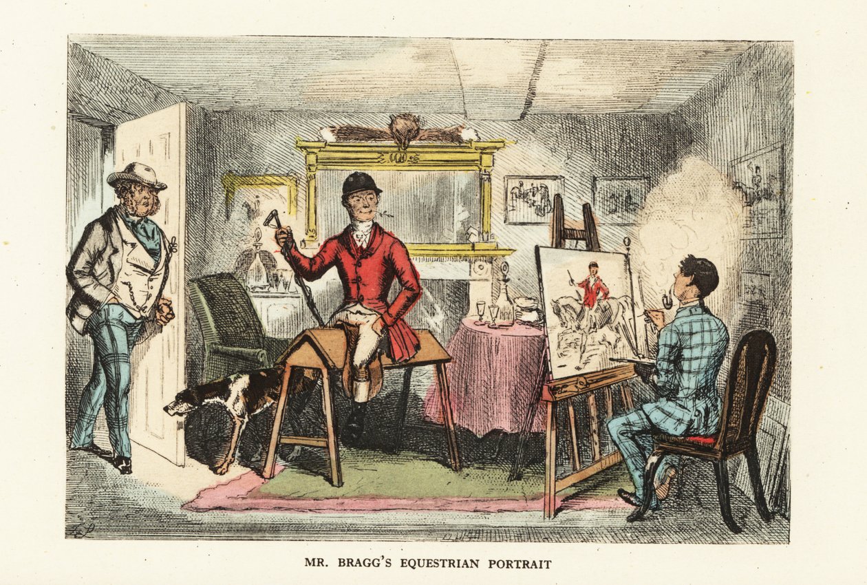 Pembeler içinde avlanan İngiliz beyefendi portresini çiziyor. by John (after) Leech