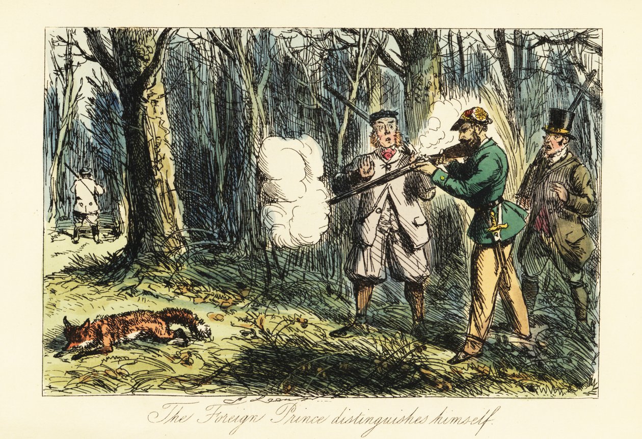 Alman aristokrat bir atış partisinde yanlışlıkla bir tilkiyi öldürdü by John (after) Leech