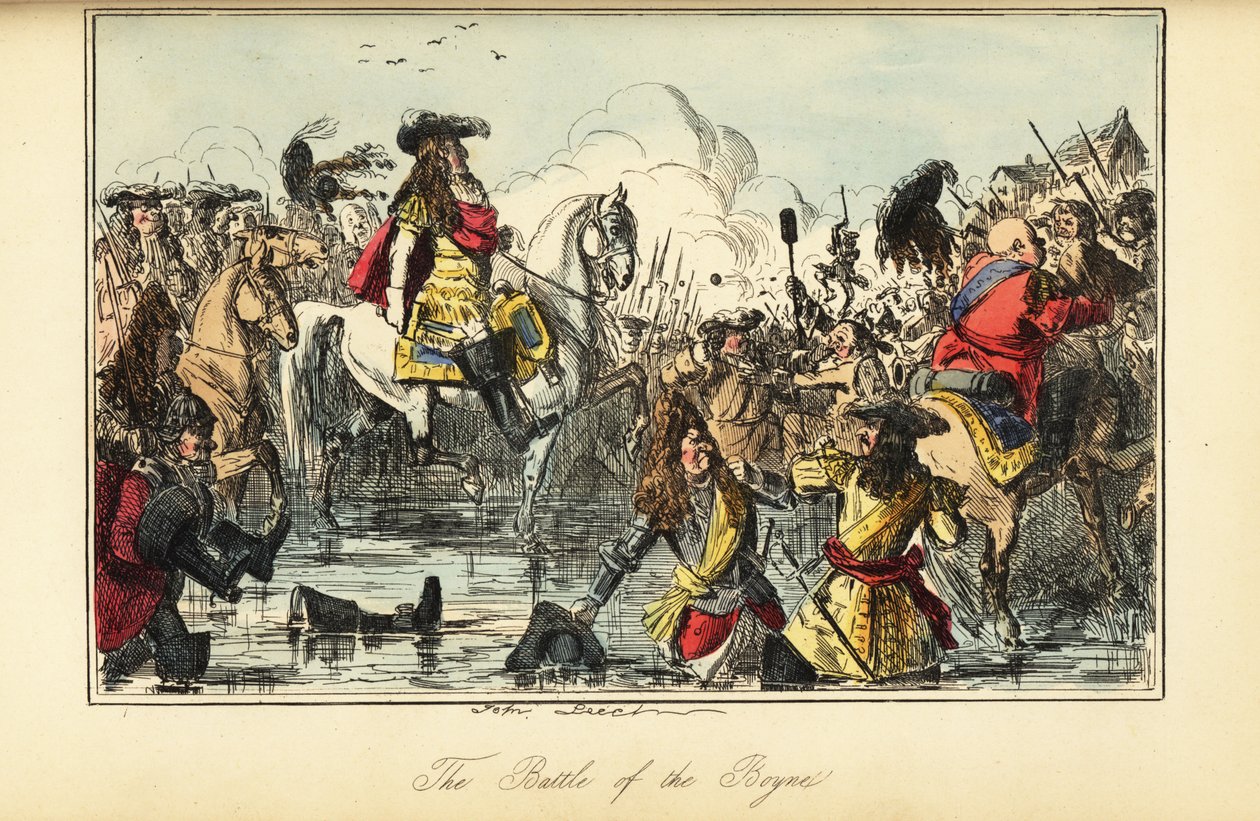 Kral II. William, İrlanda, Boyne Savaşı'nda nehri geçerken by John (after) Leech
