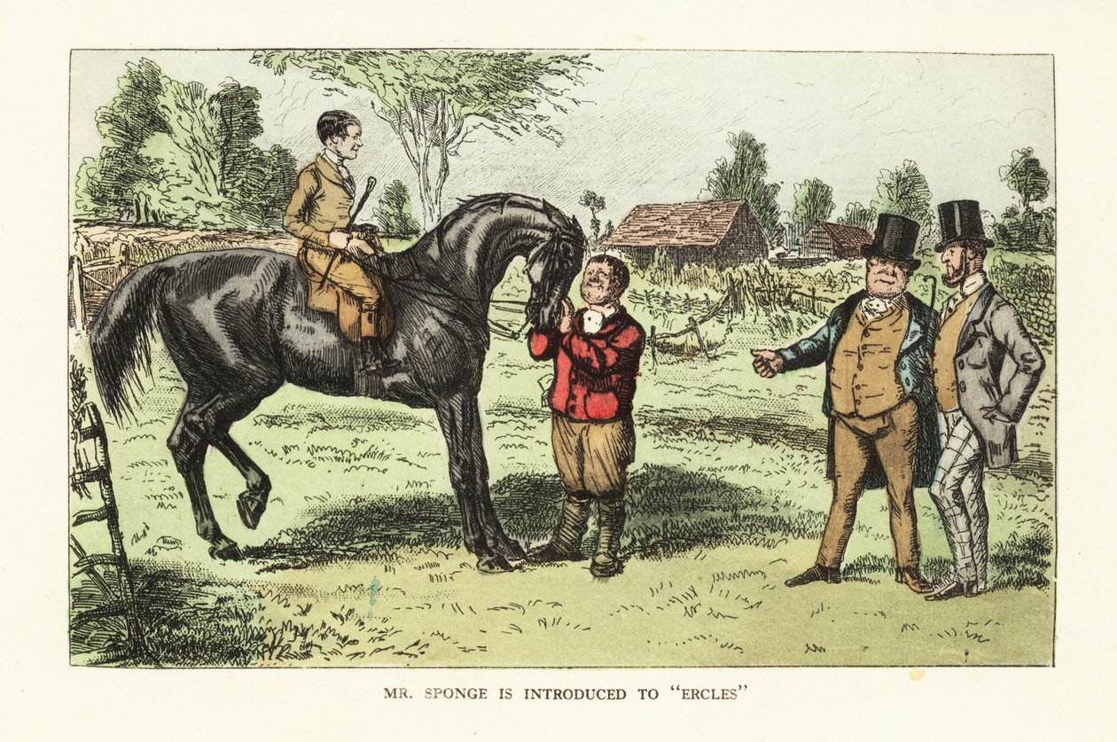 Bir padokta bir atı değerlendiren iki İngiliz beyefendi by John (after) Leech