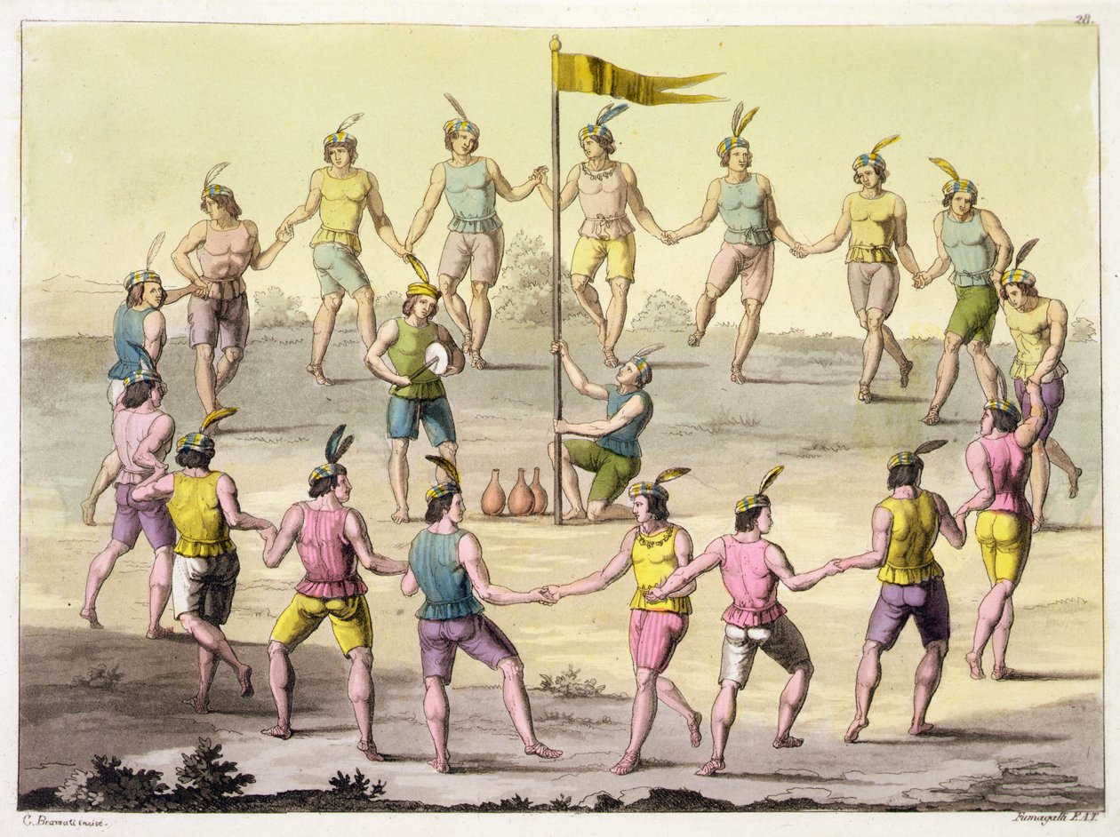 Şili Kızılderilileri Tören Dansı Yapıyor (gravür) by John (after) White