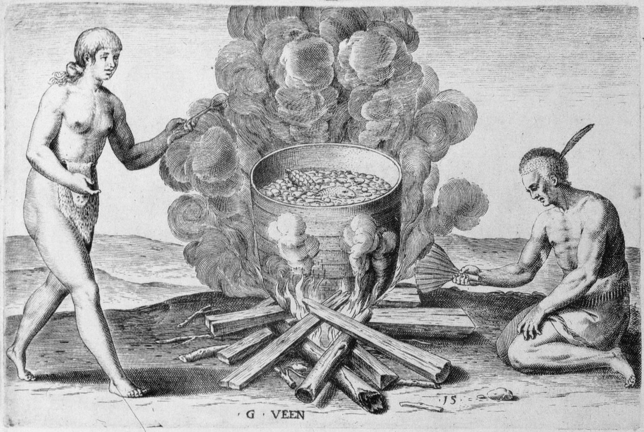 Tencerede Pişirme, gravür Gysbert van Veen (1562-1628) (gravür) by John (after) White