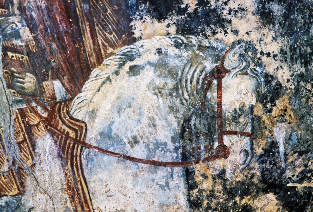 At, Agios Vasileios kilisesinde tavanda hasarlı fresk, Vavouledo, Girit, Yunanistan (fotoğraf) by Walter Charles Mills