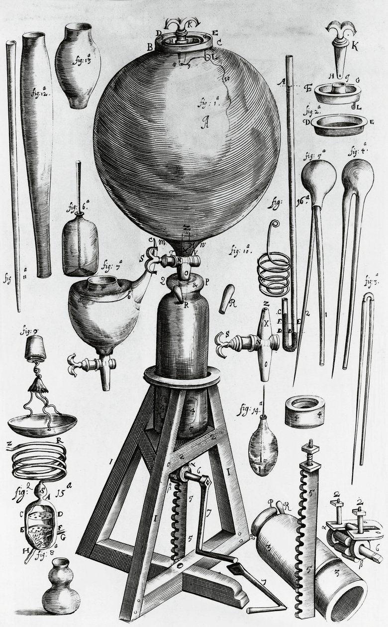 Robert Boyle (1627-1691) tarafından yapılan yeni fiziksel-mekanik hava deneyleri, gravür by Walter Charles Mills