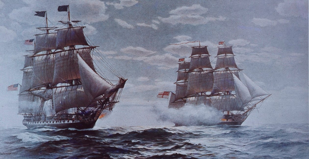 USS Anayasası ve HMS Java (renkli taş) by Walter Charles Mills