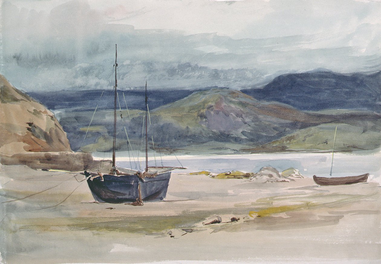 Tekneler ile tepelik sahil sahnesi, 19. yüzyıl by John Absolon